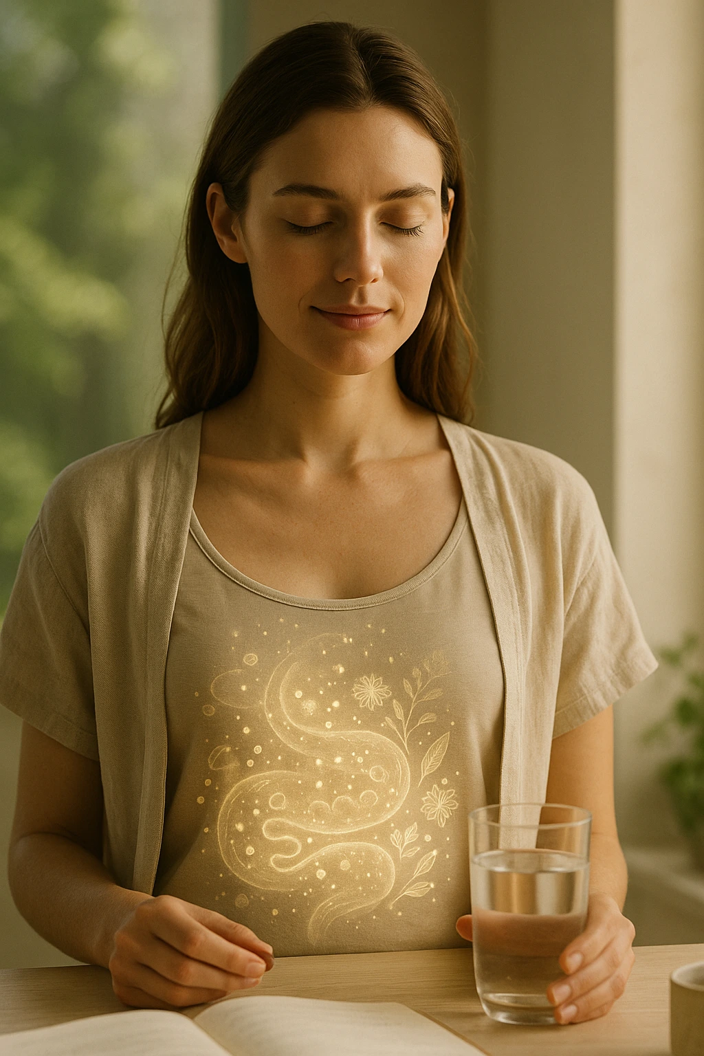 Woman with glowing skin representing gut and skin health connection